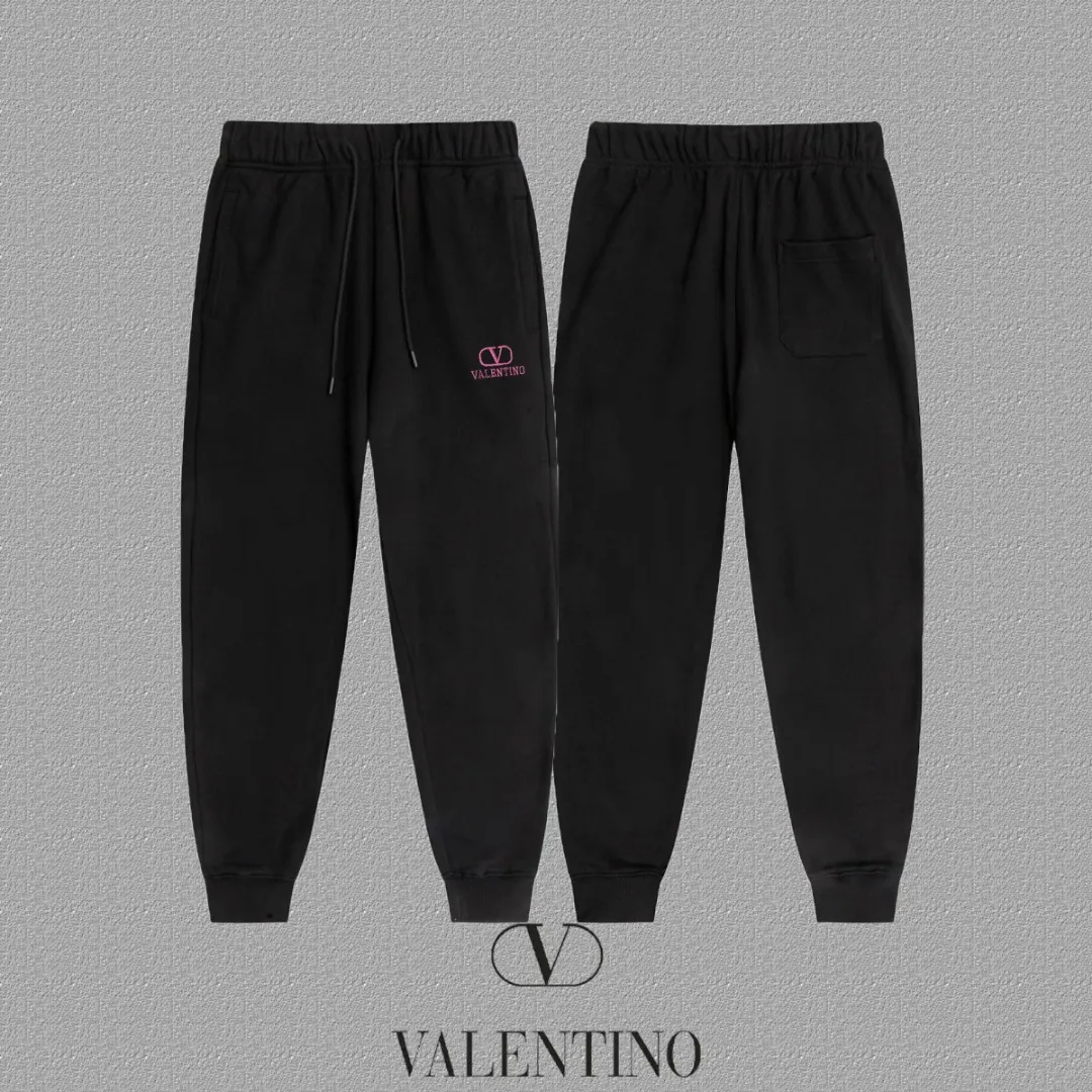 ✨🔥 [VALENTINO] Letter sweatpants Hot Sale customized 460g active version of pure cotton fabric using three-dimensional embroidery technology, three-dimensional clearly visible, comfortable and textured fabric trousers Sizes: S-XL Color: black